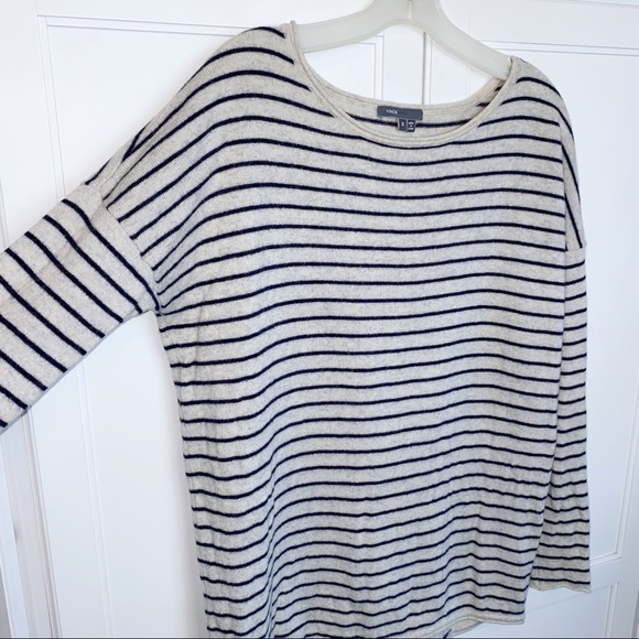 Vince  | Wool/Cashmere Striped Scoop Neck Sweater Cream/Black Small - Picture 6 of 10